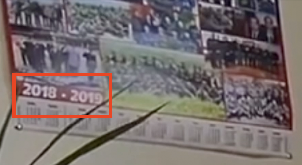 A calendar in the original footage showed the year 2018-19 but was too blurry to easily spot in the later AI-powered Telegram post.